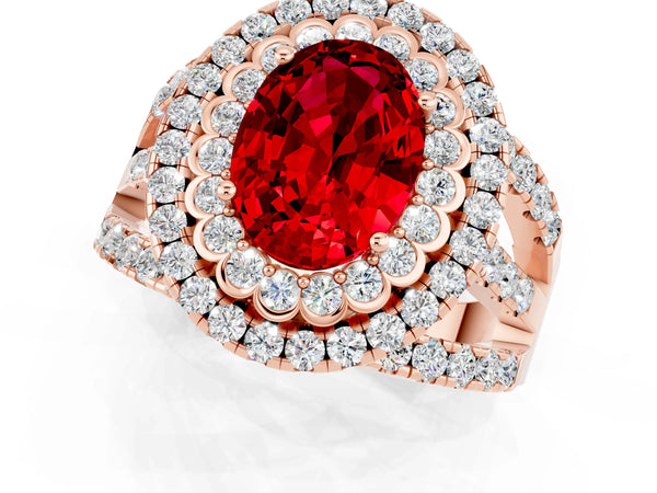 Rose gold Double Halo Oval Cut Diamond Split Shank Pave Set Ring