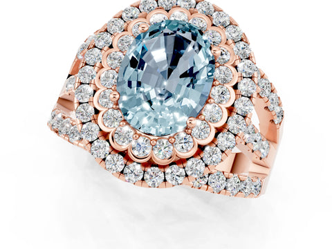 Rose gold Double Halo Oval Cut Diamond Split Shank Pave Set Ring_1