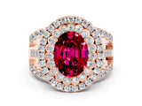 Rose gold Double Halo Oval Cut Diamond Split Shank Pave Set Ring