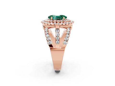 Rose gold Double Halo Oval Cut Diamond Split Shank Pave Set Ring_2