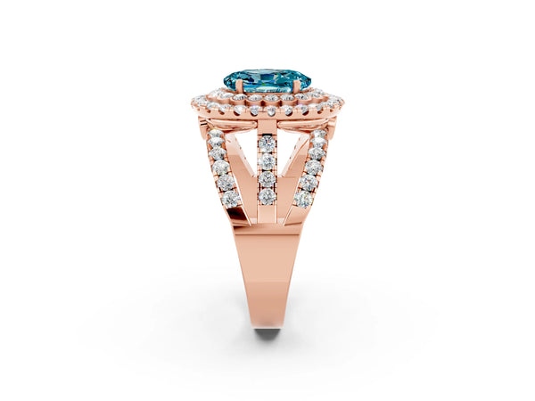 Rose gold Double Halo Oval Cut Diamond Split Shank Pave Set Ring