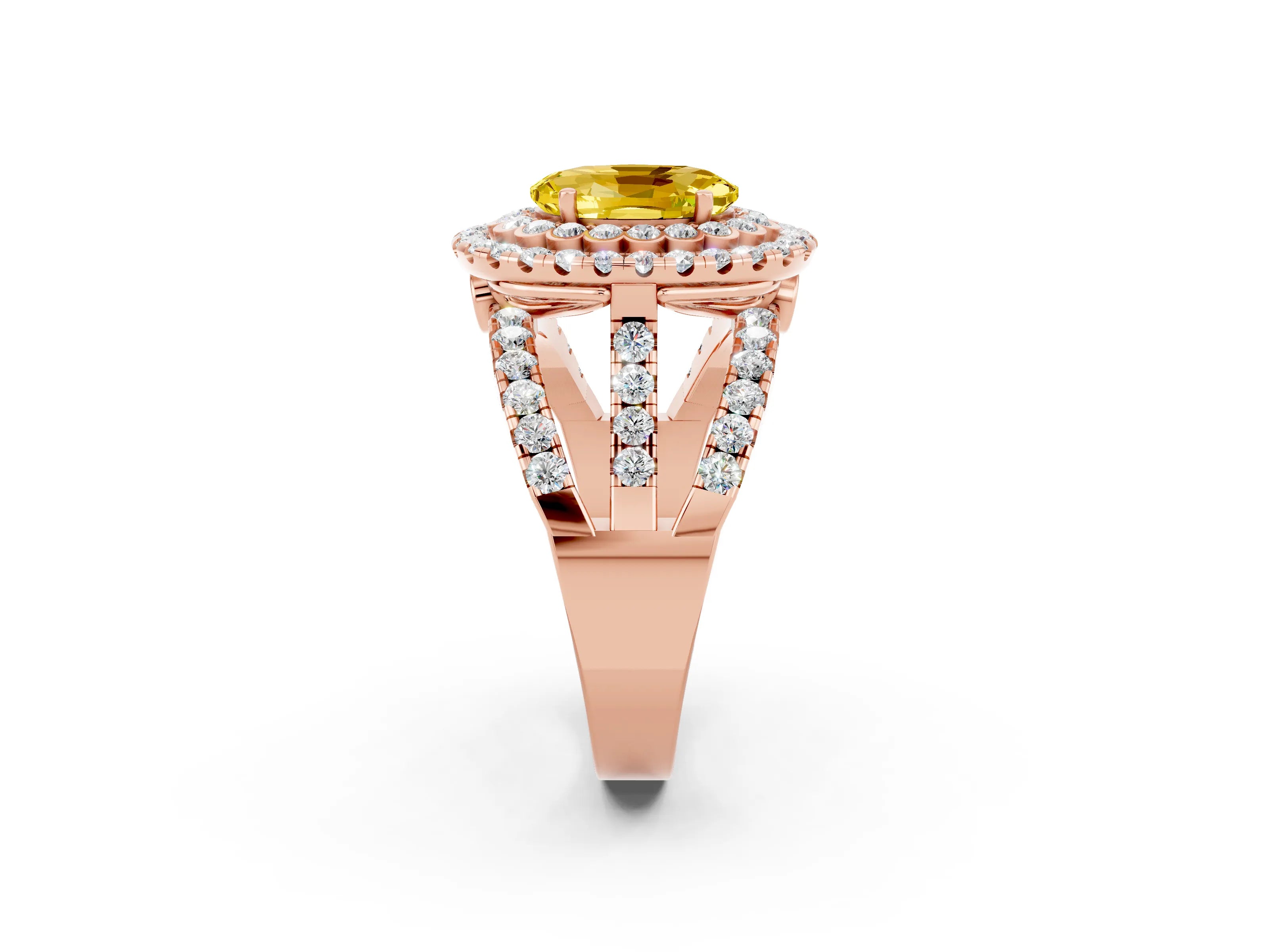 Rose gold Double Halo Oval Cut Diamond Split Shank Pave Set Ring_2