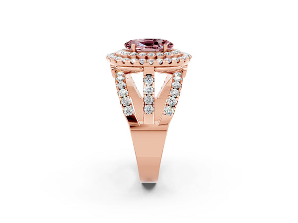Rose gold Double Halo Oval Cut Diamond Split Shank Pave Set Ring