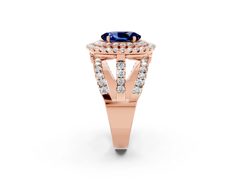 Rose gold Double Halo Oval Cut Diamond Split Shank Pave Set Ring_2