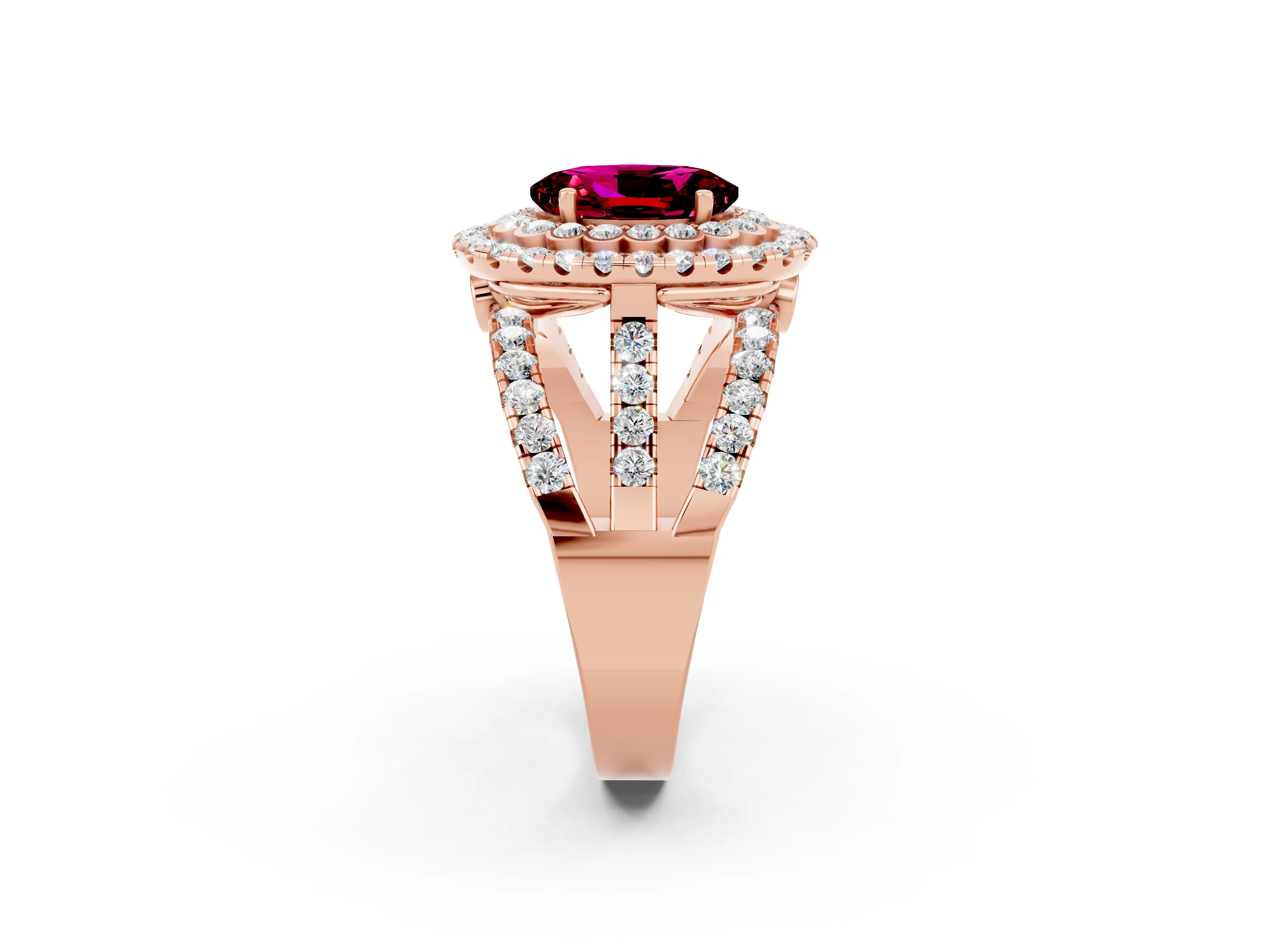 Rose gold Double Halo Oval Cut Diamond Split Shank Pave Set Ring_2