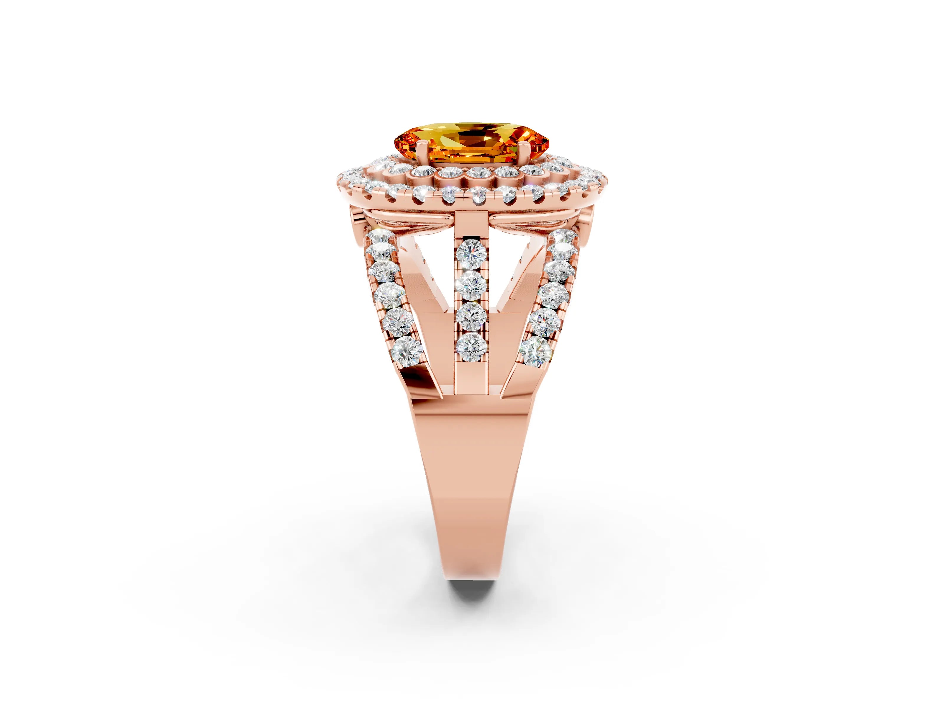 Rose gold Double Halo Oval Cut Diamond Split Shank Pave Set Ring_2