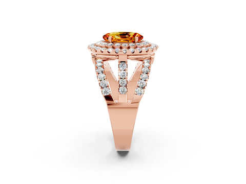 Rose gold Double Halo Oval Cut Diamond Split Shank Pave Set Ring_2