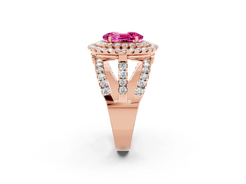 Rose gold Double Halo Oval Cut Diamond Split Shank Pave Set Ring_2