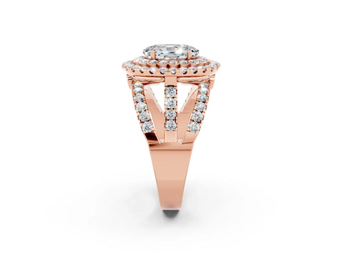 Rose gold Double Halo Oval Cut Diamond Split Shank Pave Set Ring_2