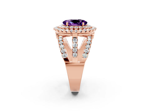 Rose gold Double Halo Oval Cut Diamond Split Shank Pave Set Ring_2