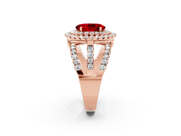 Rose gold Double Halo Oval Cut Diamond Split Shank Pave Set Ring