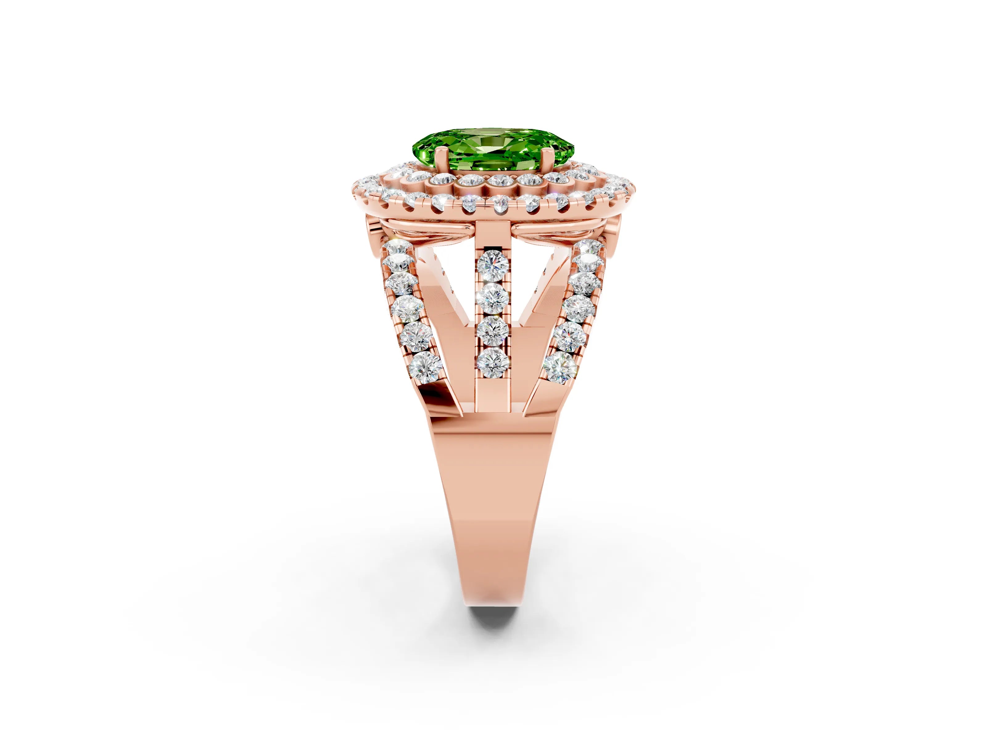 Rose gold Double Halo Oval Cut Diamond Split Shank Pave Set Ring_2