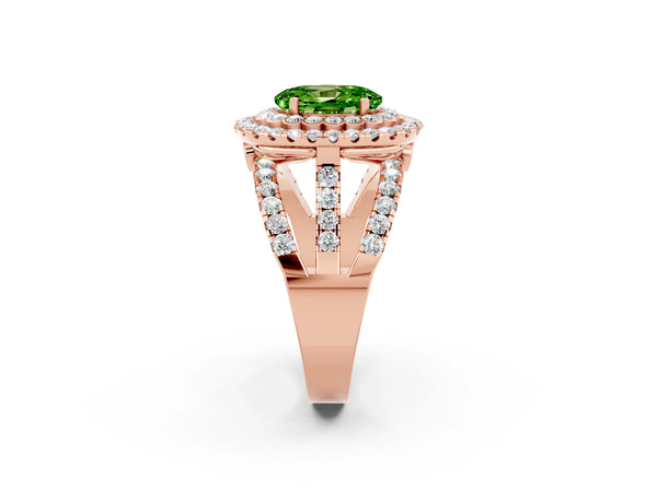 Rose gold Double Halo Oval Cut Diamond Split Shank Pave Set Ring