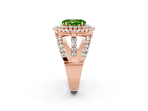 Rose gold Double Halo Oval Cut Diamond Split Shank Pave Set Ring_2
