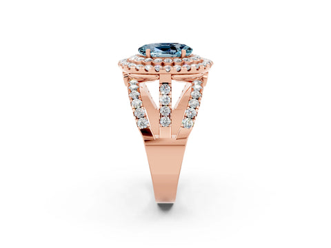 Rose gold Double Halo Oval Cut Diamond Split Shank Pave Set Ring_2
