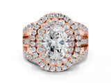 Rose gold Double Halo Oval Cut Diamond Split Shank Pave Set Ring_3