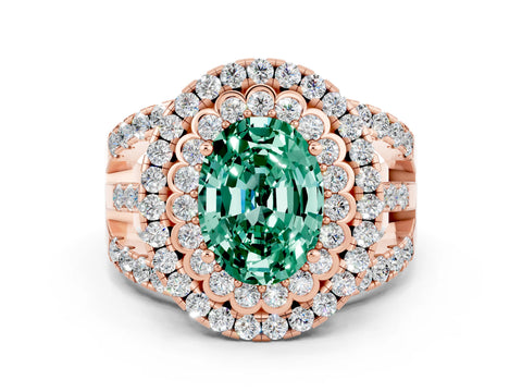 Rose gold Double Halo Oval Cut Diamond Split Shank Pave Set Ring