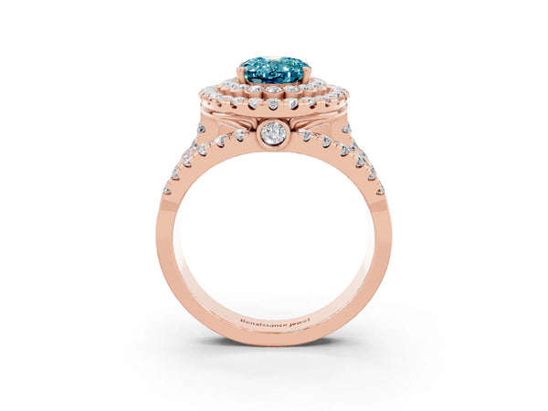 Rose gold Double Halo Oval Cut Diamond Split Shank Pave Set Ring