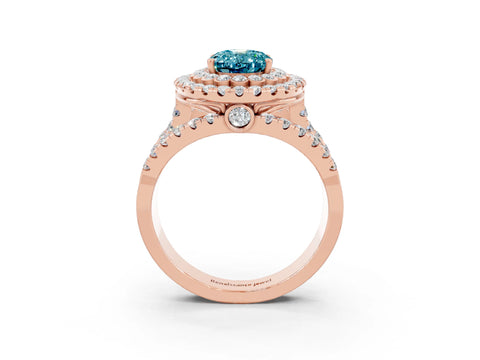 Rose gold Double Halo Oval Cut Diamond Split Shank Pave Set Ring_3