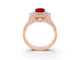 Rose gold Double Halo Oval Cut Diamond Split Shank Pave Set Ring_3