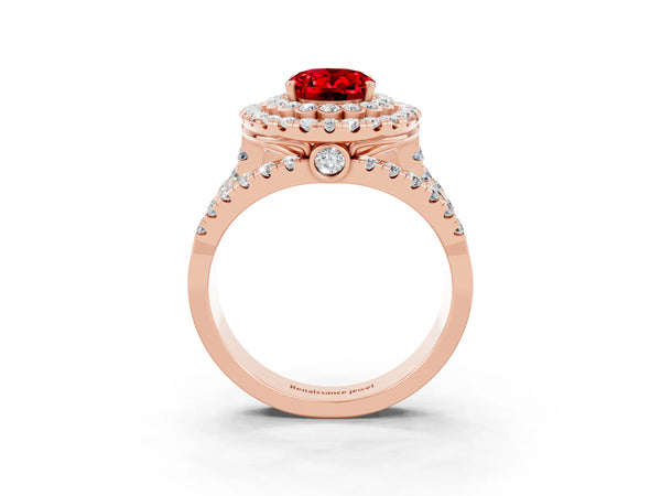 Rose gold Double Halo Oval Cut Diamond Split Shank Pave Set Ring
