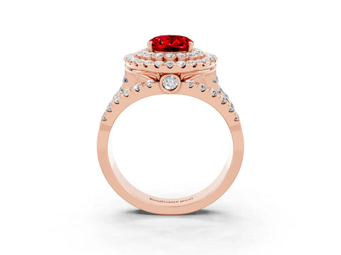 Rose gold Double Halo Oval Cut Diamond Split Shank Pave Set Ring_3