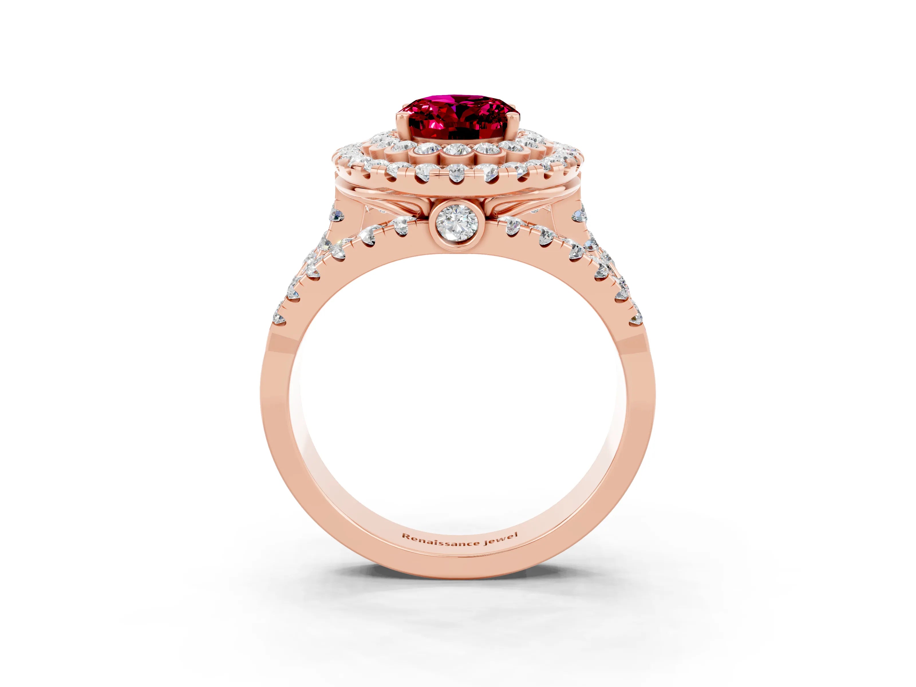Rose gold Double Halo Oval Cut Diamond Split Shank Pave Set Ring_3