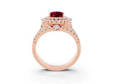 Rose gold Double Halo Oval Cut Diamond Split Shank Pave Set Ring_3