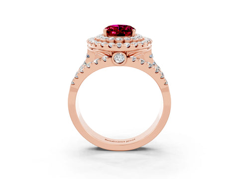 Rose gold Double Halo Oval Cut Diamond Split Shank Pave Set Ring_3
