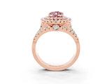 Rose gold Double Halo Oval Cut Diamond Split Shank Pave Set Ring_3