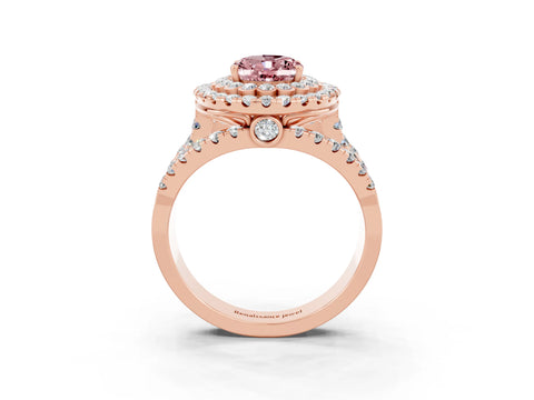 Rose gold Double Halo Oval Cut Diamond Split Shank Pave Set Ring_3