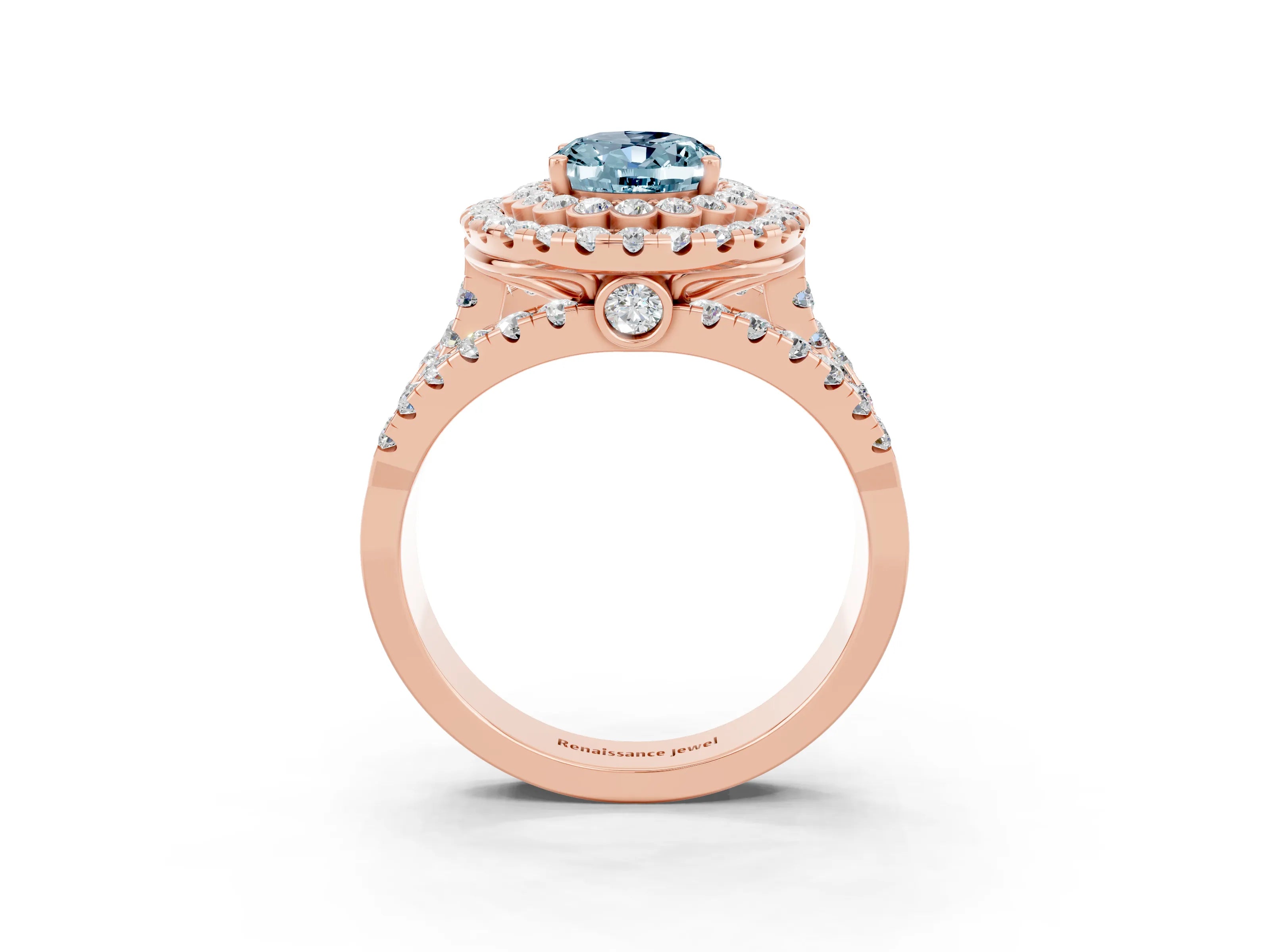 Rose gold Double Halo Oval Cut Diamond Split Shank Pave Set Ring_3