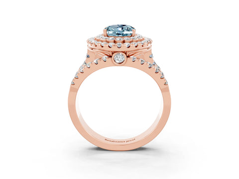 Rose gold Double Halo Oval Cut Diamond Split Shank Pave Set Ring_3