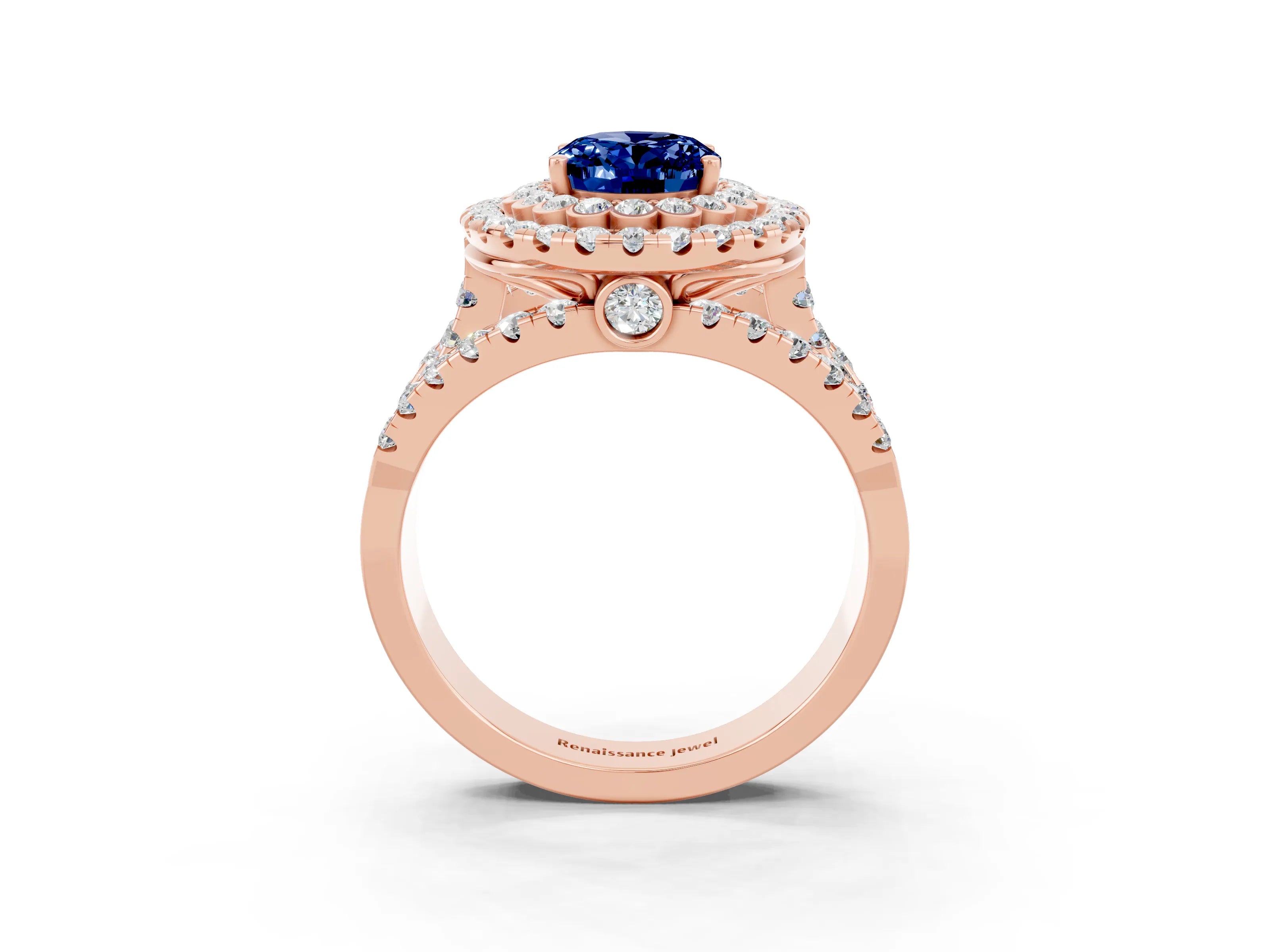 Rose gold Double Halo Oval Cut Diamond Split Shank Pave Set Ring_3