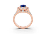 Rose gold Double Halo Oval Cut Diamond Split Shank Pave Set Ring_3