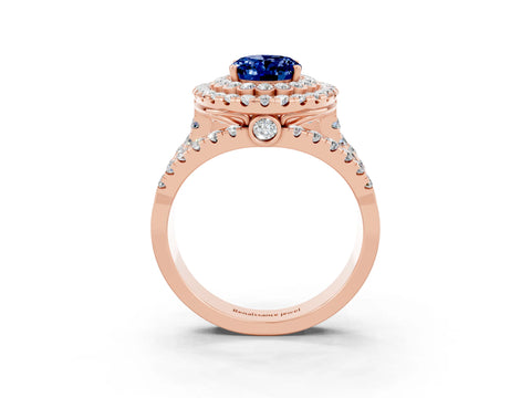 Rose gold Double Halo Oval Cut Diamond Split Shank Pave Set Ring_3
