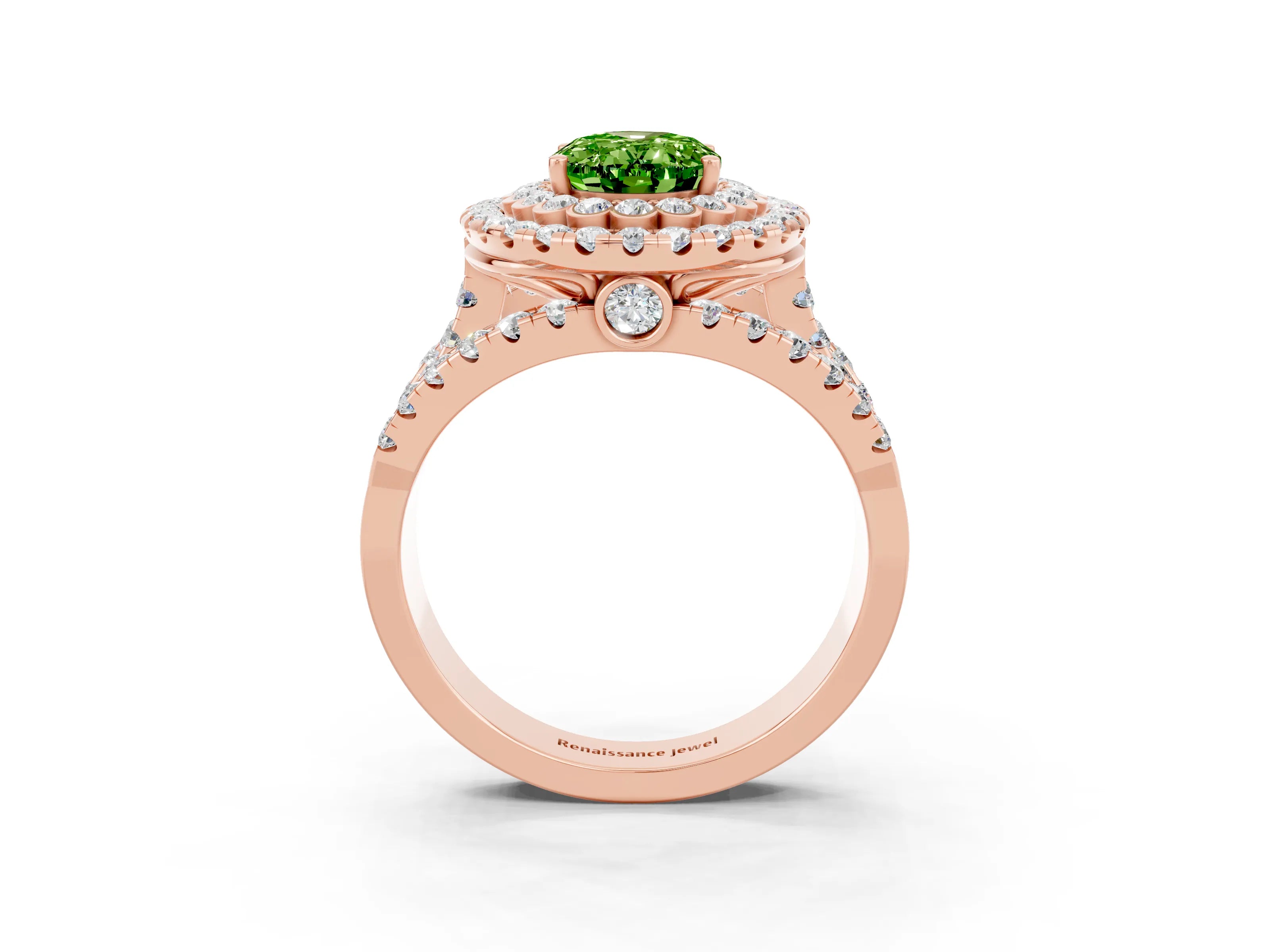 Rose gold Double Halo Oval Cut Diamond Split Shank Pave Set Ring_3