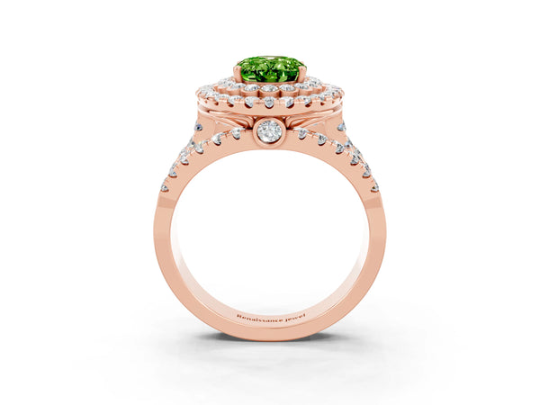 Rose gold Double Halo Oval Cut Diamond Split Shank Pave Set Ring