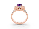 Rose gold Double Halo Oval Cut Diamond Split Shank Pave Set Ring_3