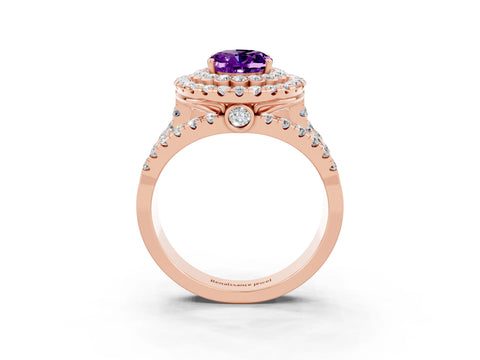 Rose gold Double Halo Oval Cut Diamond Split Shank Pave Set Ring_3