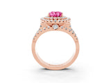 Rose gold Double Halo Oval Cut Diamond Split Shank Pave Set Ring_3