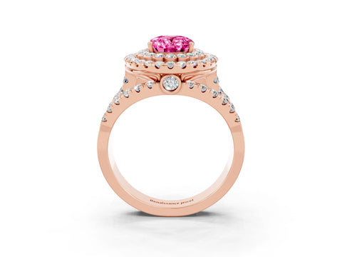 Rose gold Double Halo Oval Cut Diamond Split Shank Pave Set Ring_3