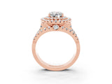 Rose gold Double Halo Oval Cut Diamond Split Shank Pave Set Ring_3
