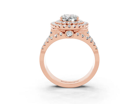 Rose gold Double Halo Oval Cut Diamond Split Shank Pave Set Ring_3
