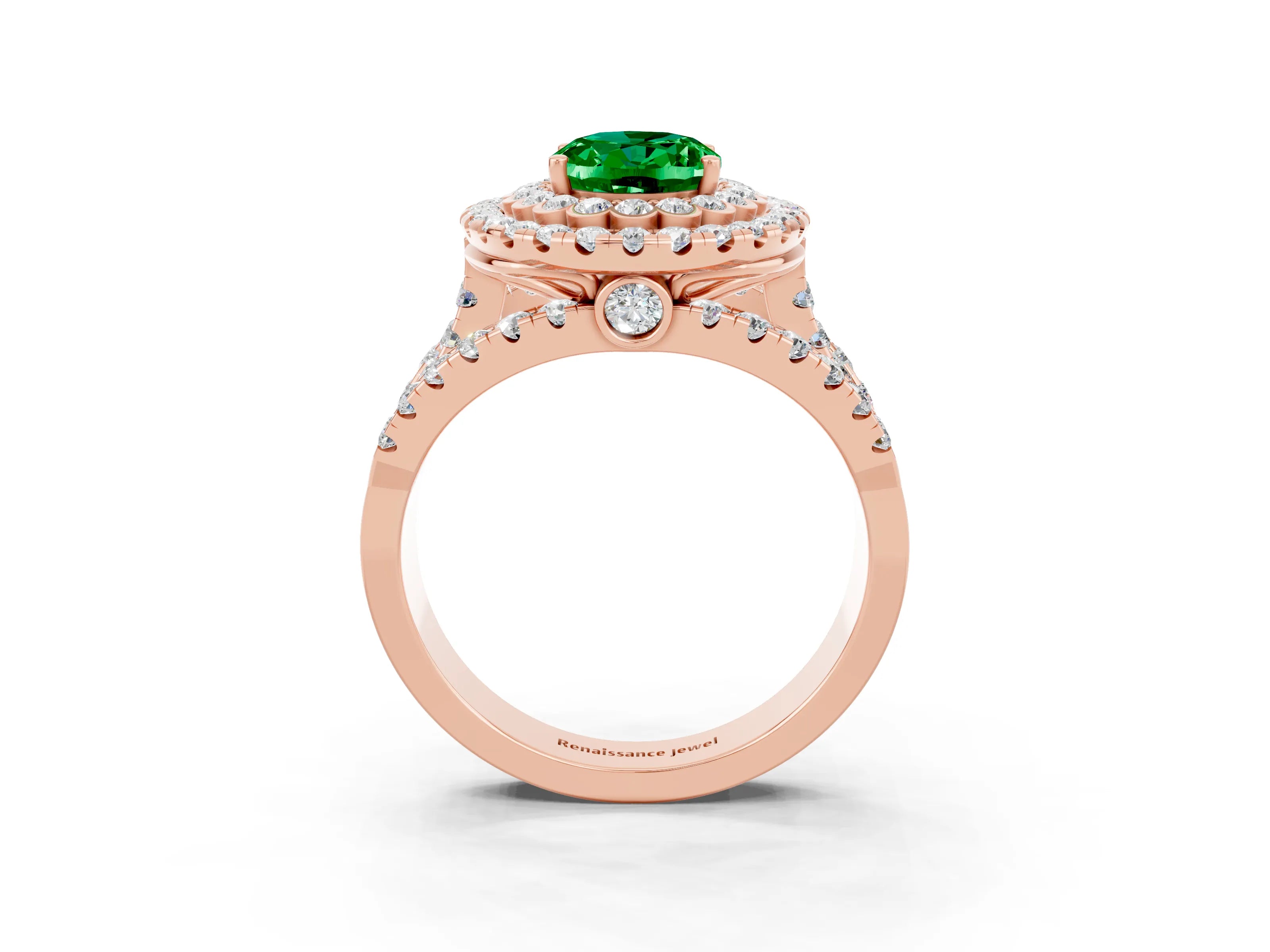 Rose gold Double Halo Oval Cut Diamond Split Shank Pave Set Ring_3