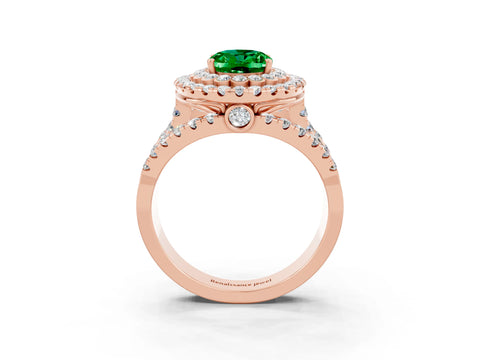 Rose gold Double Halo Oval Cut Diamond Split Shank Pave Set Ring_3