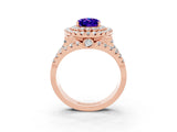 Rose gold Double Halo Oval Cut Diamond Split Shank Pave Set Ring_3