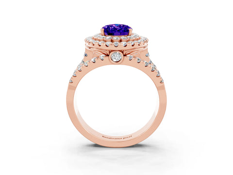 Rose gold Double Halo Oval Cut Diamond Split Shank Pave Set Ring_3