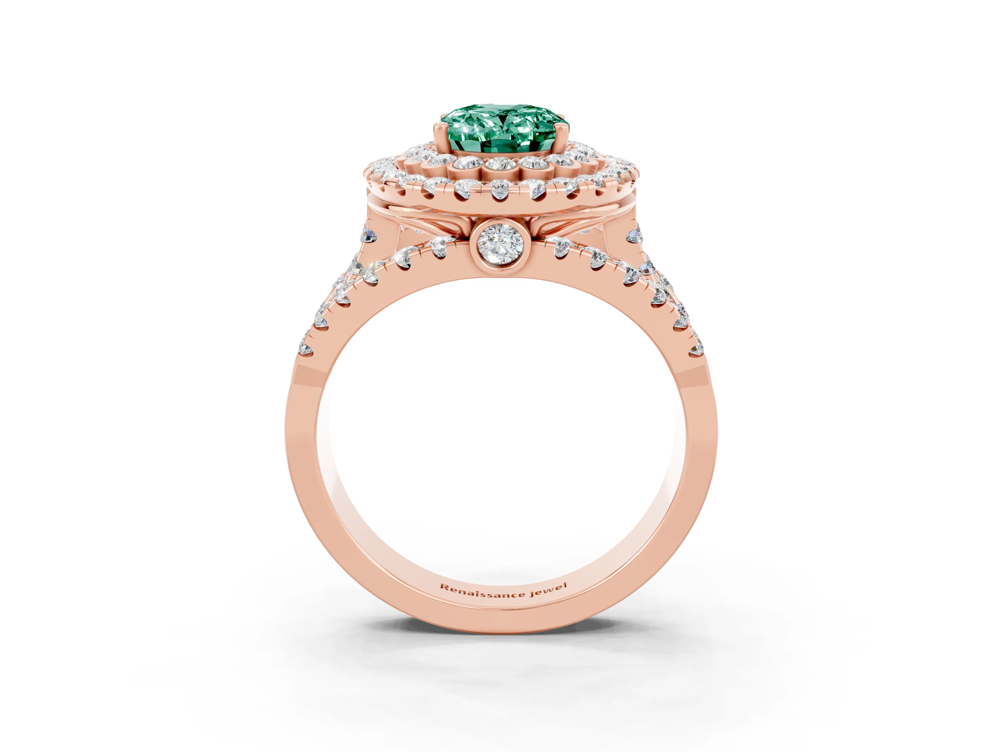 Rose gold Double Halo Oval Cut Diamond Split Shank Pave Set Ring_3