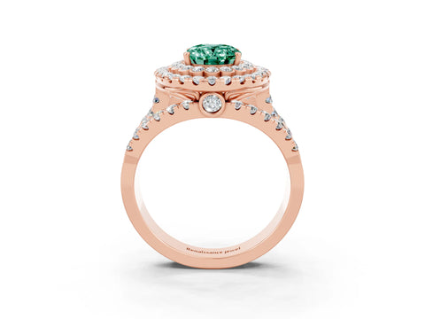 Rose gold Double Halo Oval Cut Diamond Split Shank Pave Set Ring_3